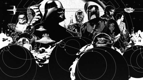 A high-contrast, monochrome close-up of Darth Vader's helmet from Star Wars. free wallpaper