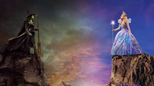 Cinematic movie poster featuring the characters Elphaba and Glinda from the film... pictures for wallpaper