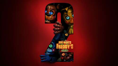 A dark red-toned cinematic shot featuring the animatronics from Five Nights at Freddy's... wallpaper