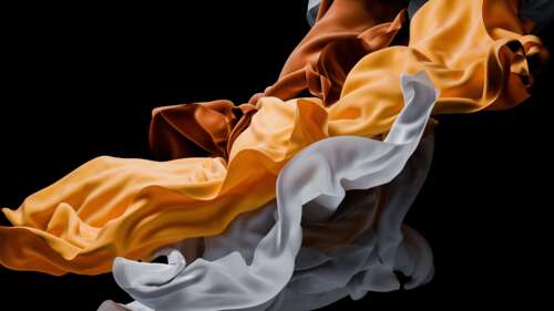 Abstract flowing waves of orange and brown fabric-like textures on a black background. free hd wallpapers