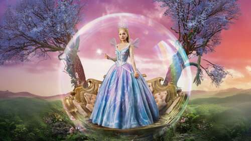 A cinematic portrait of Glinda from the 2025 movie Wicked, featuring Ariana Grande. wallpaper photo gallery download