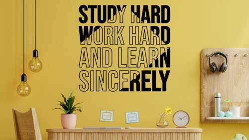 A bright, modern room with a warm yellow color palette, featuring bold motivational... wallpaper