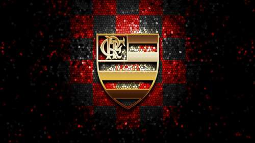 A detailed golden mosaic crest of the Brazilian football club CR Flamengo. wallpaper