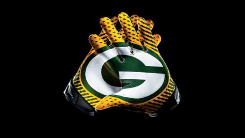 A detailed close-up of Green Bay Packers football gloves against a black background. free hd wallpapers