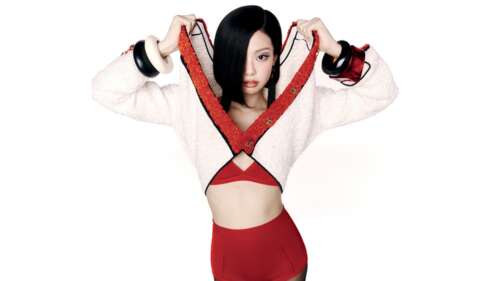 A high-resolution studio portrait of Jennie Kim against a white background, styled... free wallpaper