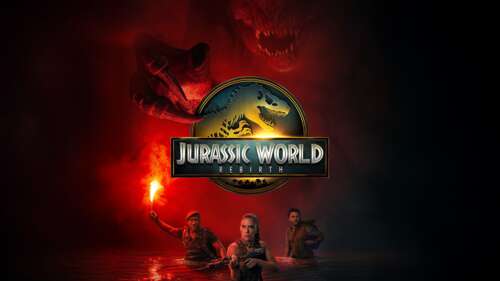 A dramatic movie poster for Jurassic World Rebirth showcasing a Tyrannosaurus Rex... wallpaper download