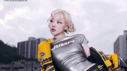 Portrait of a K-Pop singer wearing a reflective black latex outfit, featuring professional... wallpaper