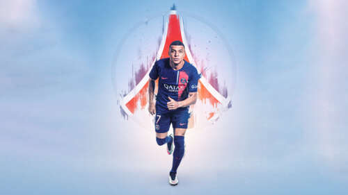Kylian Mbappé wearing a Paris Saint-Germain football jersey free wallpaper
