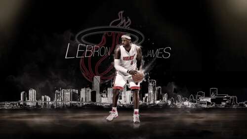 LeBron James wearing a Miami Heat jersey against a dark, moody background free wallpaper
