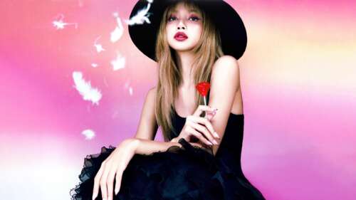 A high-resolution 5K portrait of Lisa paired with a vibrant red rose against a smooth... wallpaper for laptop download