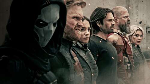 Cinematic movie poster for Marvel's Thunderbolts featuring Yelena Belova, Bucky Barnes,... wallpaper