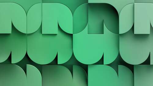 A modern abstract background featuring layered green geometric shapes and 3D textures. free background