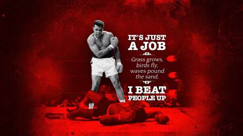 A high-resolution, dramatic portrait of boxing icon Muhammad Ali against a deep dark... wallpaper