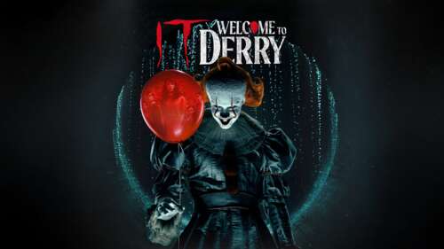 A chilling, cinematic close-up of Pennywise the Dancing Clown from the IT: Welcome... wallpaper