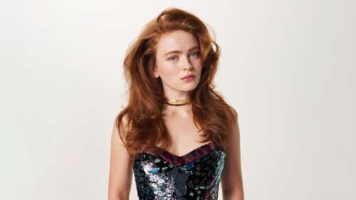 A professional 5K portrait of actress Sadie Sink against a plain white background. background images hd