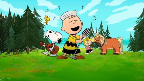 A colorful, high-quality cartoon depiction of Snoopy and Woodstock from the Peanuts...