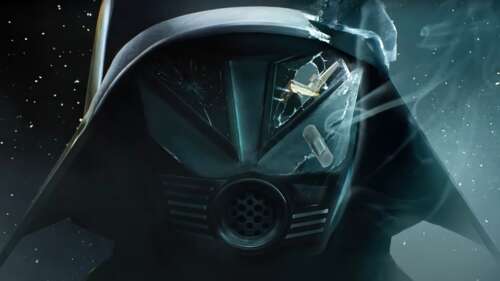A dramatic image of Darth Vader from Star Wars visible through a cracked and broken... free wallpaper