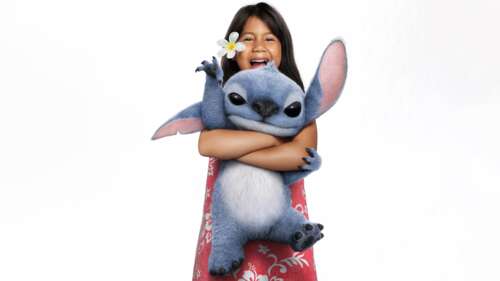 A high-definition, detailed portrait of Stitch from Disney's Lilo & Stitch set against... wallpaper