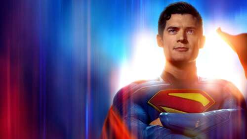 Cinematic portrait of David Corenswet as Superman from the 2025 DC Comics movie wallpaper images