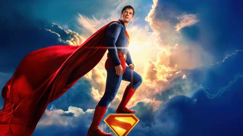Cinematic ultrawide 5K portrait of David Corenswet as Superman from the DC Universe. free background