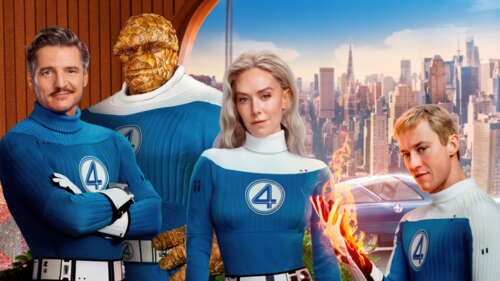 A dramatic movie poster for The Fantastic Four: First Steps featuring Mister Fantastic,... wallpaper for pc download