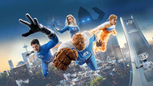 Cinematic movie poster for The Fantastic Four: First Steps featuring Mister Fantastic,... wallpaper download