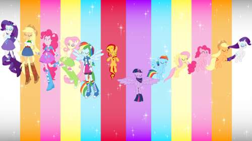 Colorful illustration of the Mane Six characters including Twilight Sparkle, Rainbow... computer backgrounds
