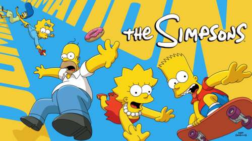 Homer, Marge, Bart, and Lisa Simpson from The Simpsons standing together in a classic... hd background