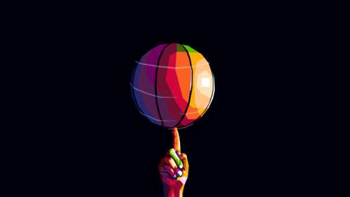 A high-contrast pop art style basketball with vibrant colors set against a pitch-black... background images hd