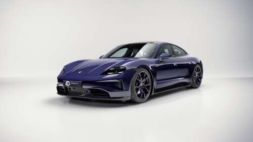 A detailed 5K high-resolution view of the 2025 Porsche Taycan 4S electric sports... free wallpaper