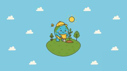 A cute cartoon character of Planet Earth with a smiling face, set against a light... wallpaper