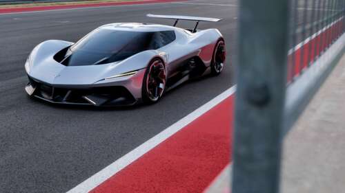 Futuristic Chevrolet Corvette CX Vision Gran Turismo concept car racing on a professional... background images hd