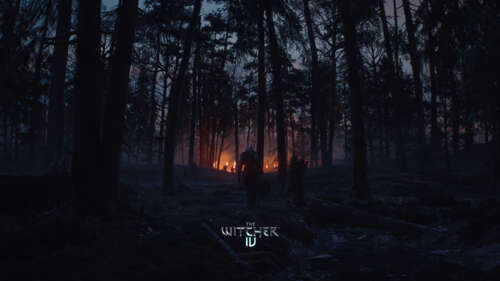 Ciri traversing a dark, atmospheric, and misty forest during gameplay in The Witcher... free wallpaper