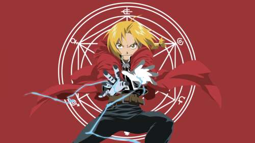 Edward Elric from Fullmetal Alchemist surrounded by lightning bolts against a red... free background images