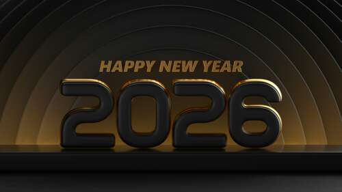 3D golden and black text reading Happy New Year 2026 wallpaper photo gallery download