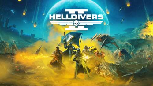 A Helldiver from Helldivers 2 in full combat gear standing on a battlefield. free wallpaper