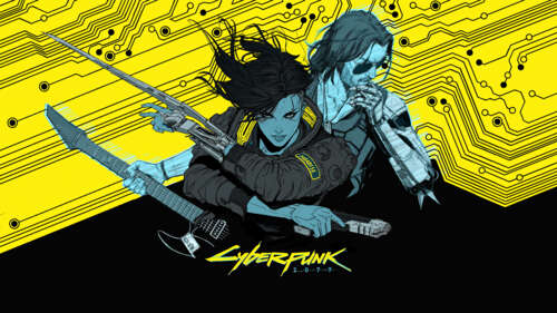 Johnny Silverhand and V from Cyberpunk 2077 in a futuristic cyberpunk setting wallpaper download