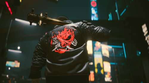 Johnny Silverhand wearing a black Samurai bomber jacket from Cyberpunk 2077 in a... free wallpaper