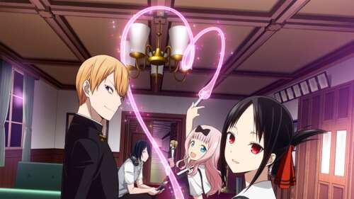 Character art featuring Kaguya Shinomiya, Miyuki Shirogane, Chika Fujiwara, and Yuu... high definition wallpaper