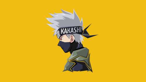 Minimalist illustration of Kakashi Hatake from Naruto against a bright yellow background. background images hd