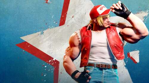 Luke from Street Fighter 6 in a dynamic combat pose against a vibrant, urban background. free wallpaper