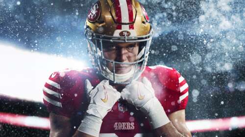 Christian McCaffrey of the San Francisco 49ers featured in the style of Madden NFL... wallpaper