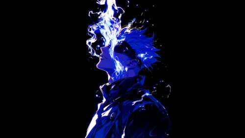 Satoru Gojo from Jujutsu Kaisen on a high-contrast black AMOLED background. free background images