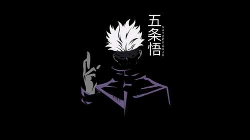 Minimalist high-contrast portrait of Satoru Gojo from Jujutsu Kaisen on a deep black... desktop wallpaper