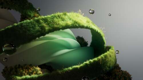 Macro shot of lush green grass covered in sparkling water droplets in a surrealist... wallpaper download