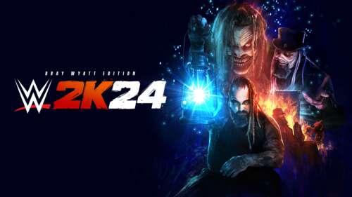 A professional wrestler from WWE 2K24 rendered in a cinematic dark blue atmosphere. wallpaper for laptop download