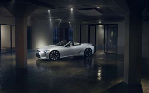 A sleek white Lexus LC 500 supercar captured in a high-quality automotive shot showing... 7680x4800 background images hd