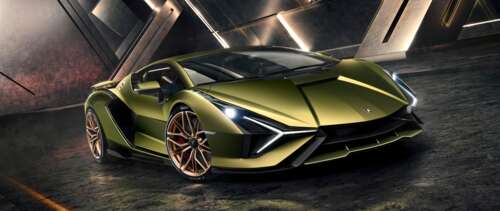 A vibrant green Lamborghini Sián FKP 37 supercar showcasing its aggressive aerodynamic... UWUHD desktop wallpaper