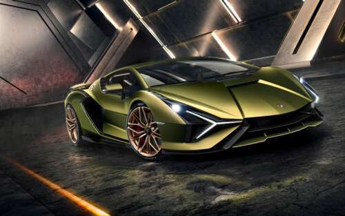 A vibrant green Lamborghini Sián FKP 37 supercar showcasing its aggressive aerodynamic... 7680x4800 pictures for wallpaper