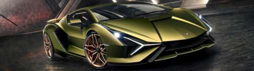 A vibrant green Lamborghini Sián FKP 37 supercar showcasing its aggressive aerodynamic... Dual UHD free background